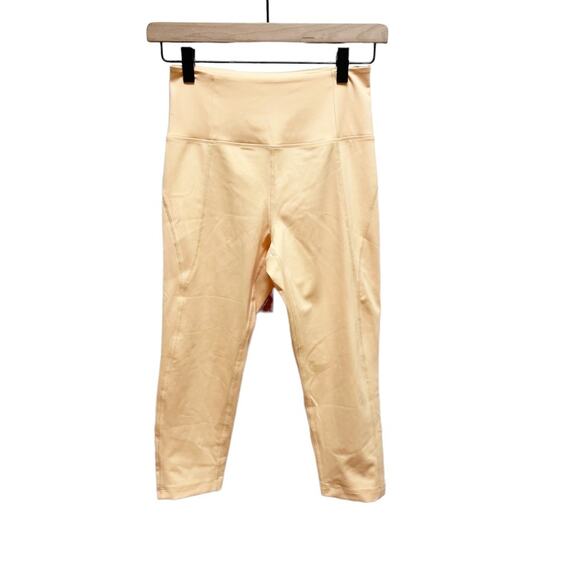 GIRLFRIEND Collective Pale Yellow Cropped High Waist Leggings Small NWT - Picture 1 of 7